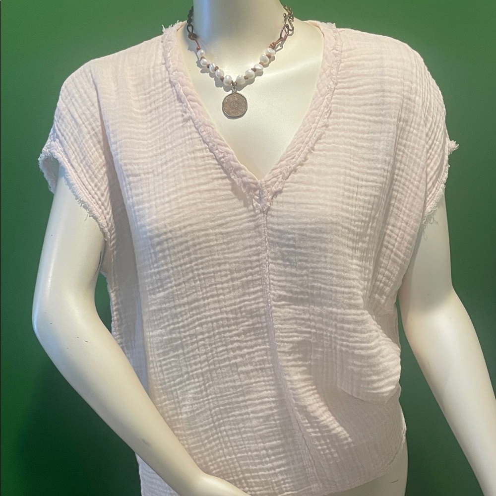 Michael Stars Light Pink 100% Cotton Gauze V-Neck Blouse